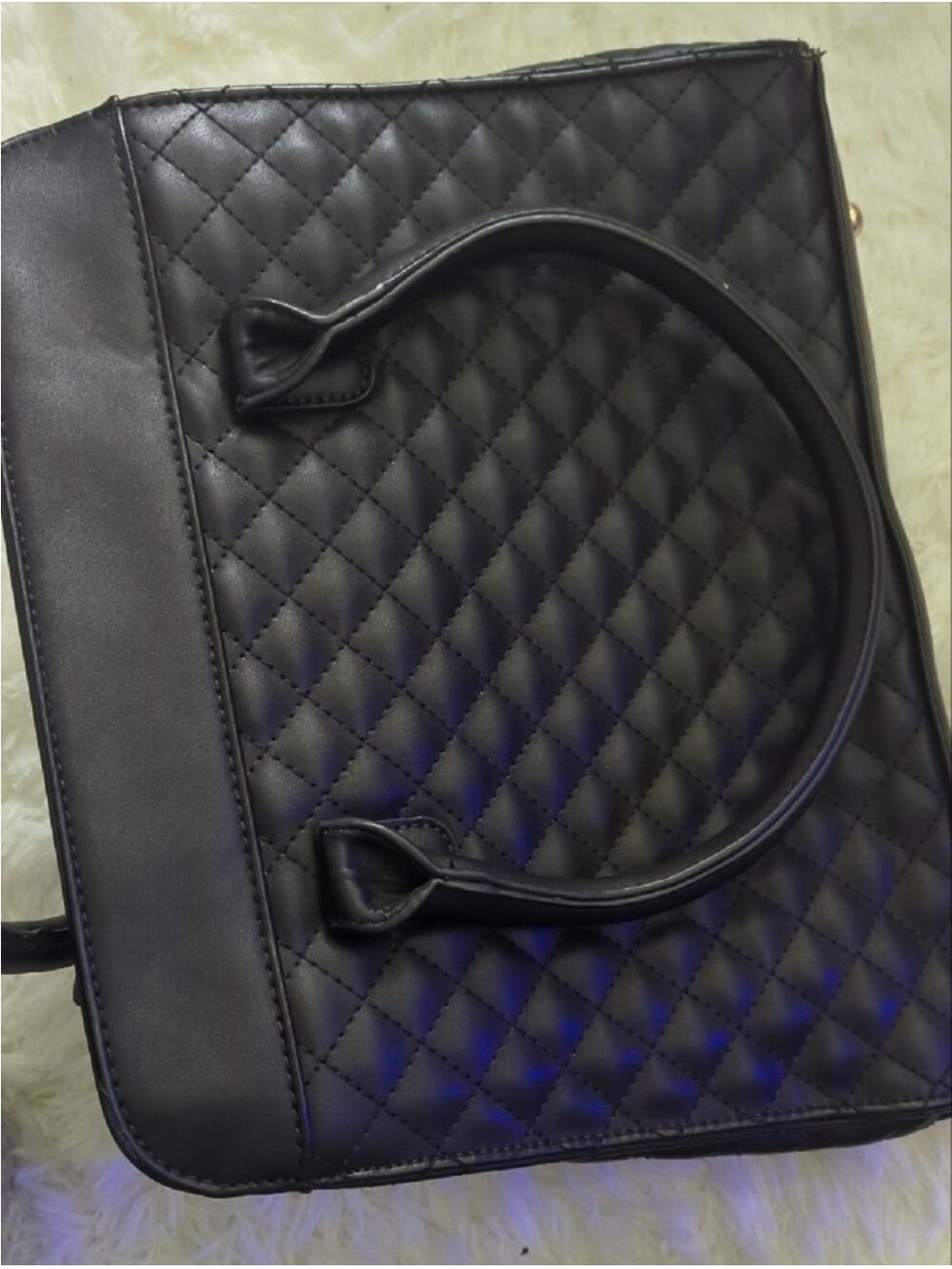 Quilted Bow Accent Black Satchel Handbag - Picture 10 of 11